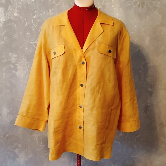 MARINA RINALDI yellow linen button down shirt - Picture 1 of 10